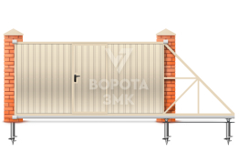 Откатные ворота 2800×2000 с установкой из профнастила ЗМК-7786